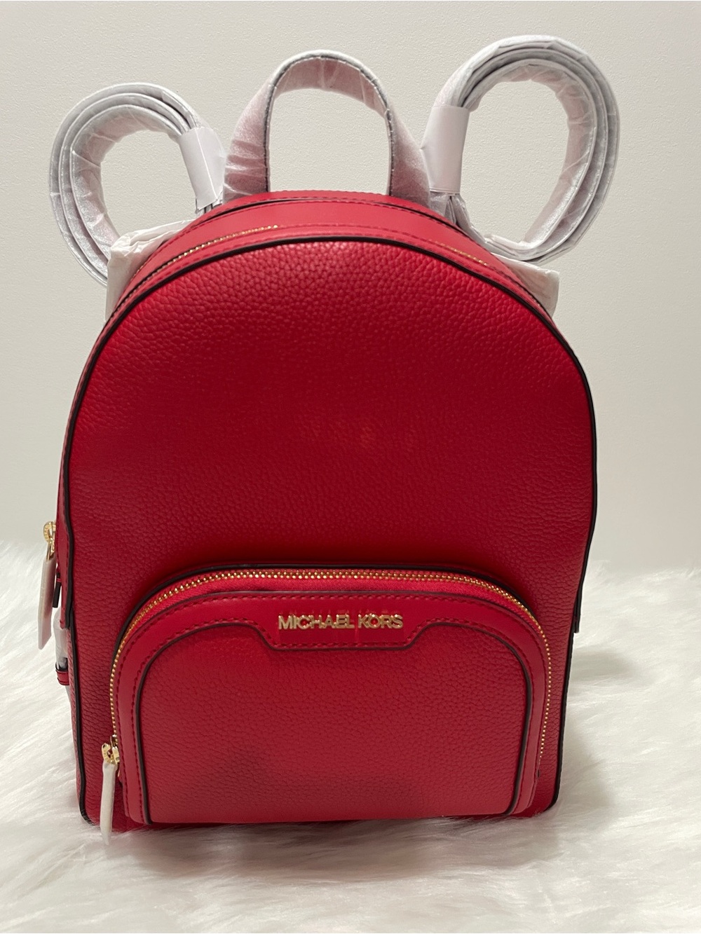 Michael Kors Jaycee Medium Leather School Travel Backpack Bright Red Satchel Bag